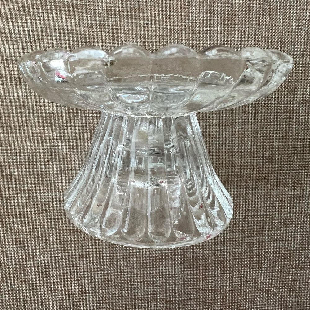 Vintage Crystal ribbed 2 1/4 inch tall pedestal candle holder.